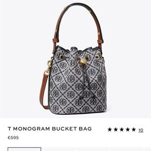 Tory Burch Navy and Cream Monogram Bucket Bag